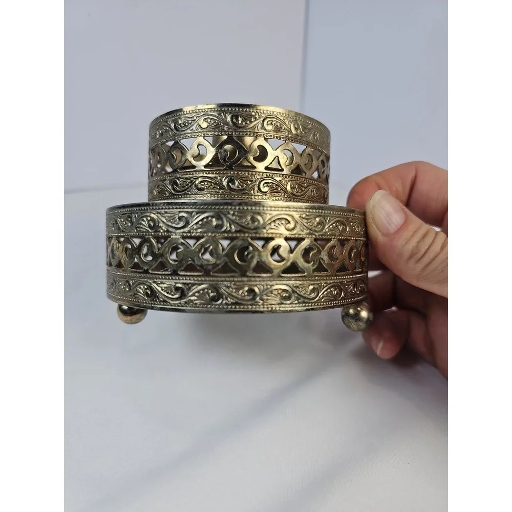 Vintage Brass Tone Pierced Scrollwork Filigree-Style‎ Taper Candle Holder 4.25